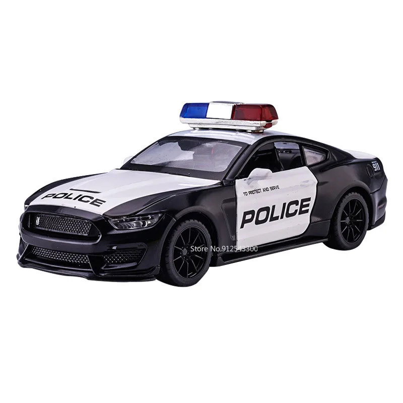 1/32 Toy Car Model Ford Shelby GT500 Alloy Diecast Police Car Model with Sound Light Pull Back Boy Toys Gift Collect Decorations