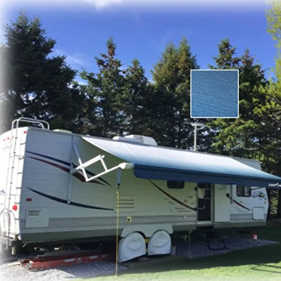 

8'x 8'1 Universal Weatherproof Vinyl Canopy Shade for Camper Trailer Motorhome Outdoor Applications - Ocean Blue Fade Resistant