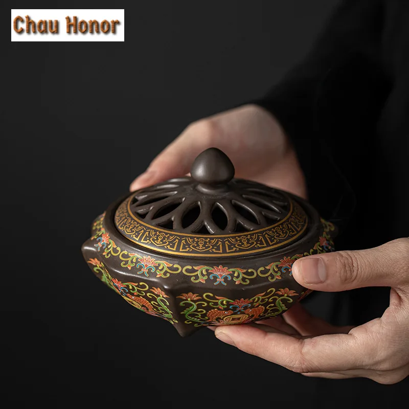 

Chinese Cloisonne Ceramic Backflow Aromatherapy Stove Insertion Incense Holder Enamel Color Path Aromatherapy Furnace Ornaments