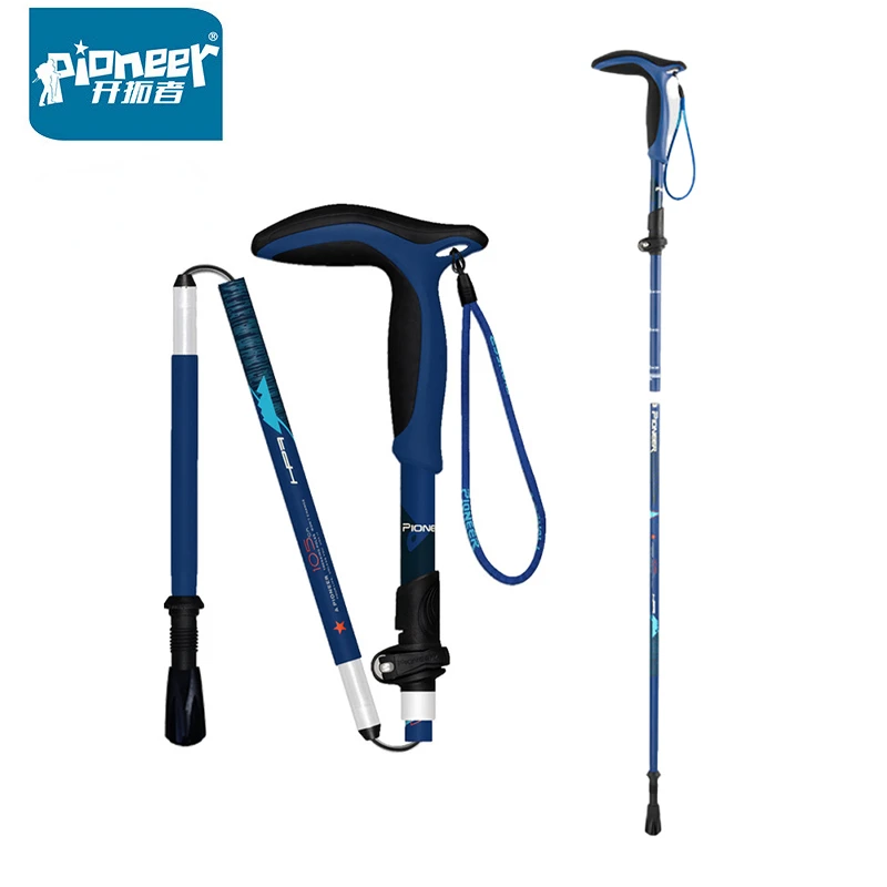 Pioneer Anti Shock Hike Walking Stick Cane Aluminum Camp Telescopic Baton Outdoor Hiking Poles Crutches Climbing Sticks