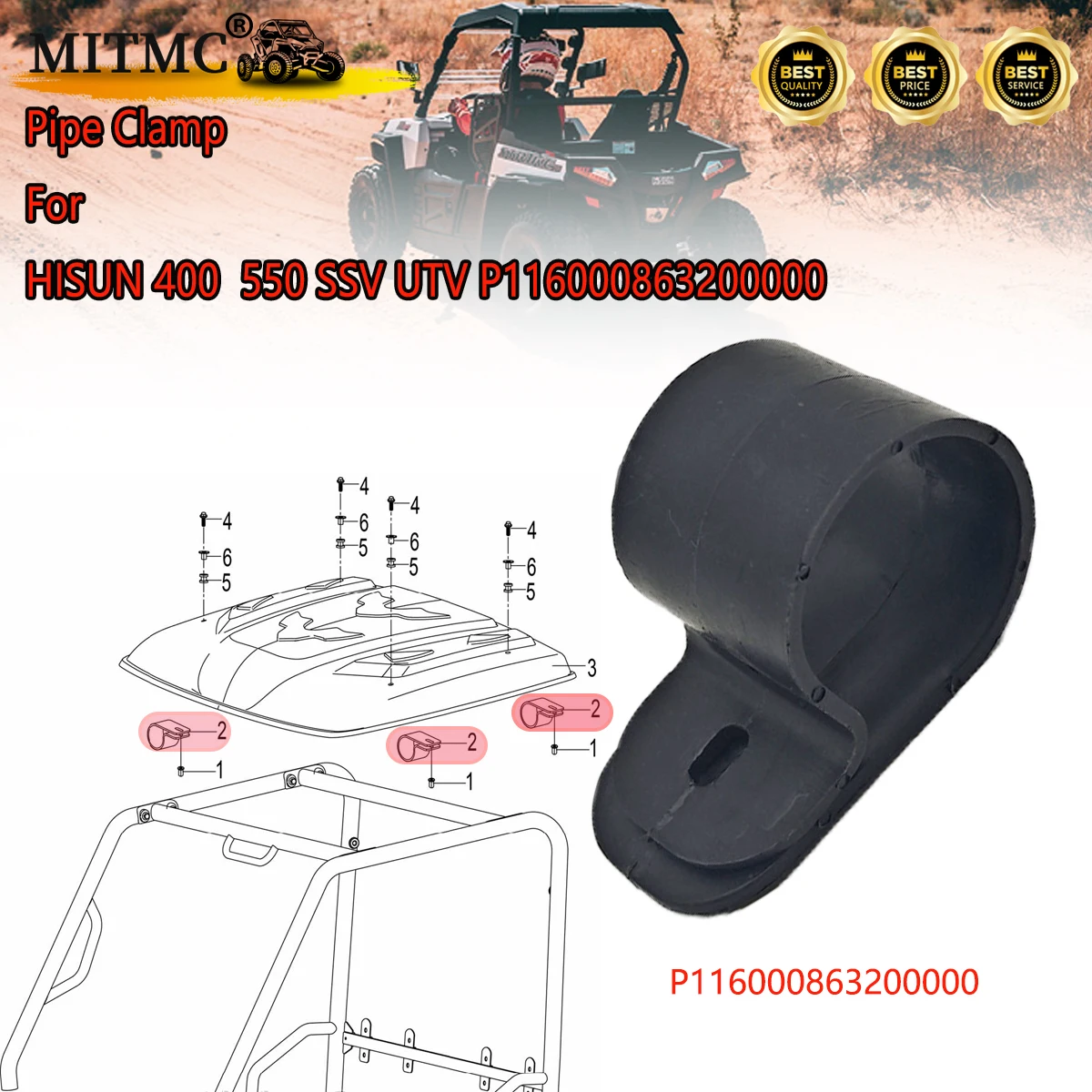 

Pipe Clamp For HISUN 400 550 SSV UTV ROOF P116000863200000