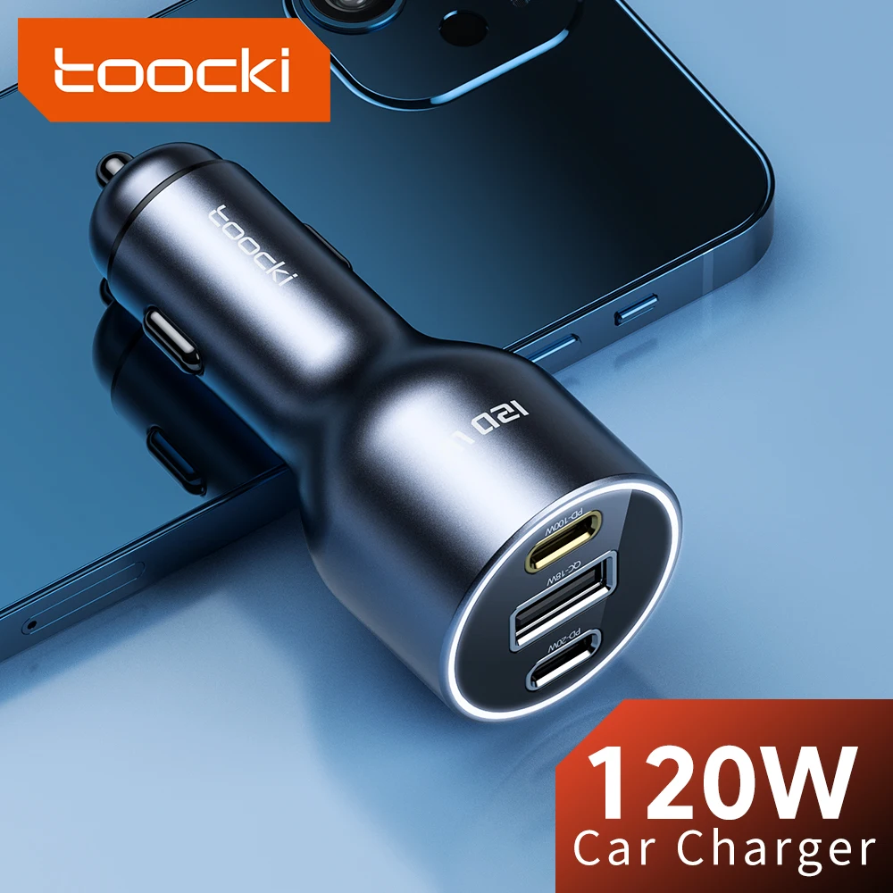 Toocki 120W Car Charger USB Type C Fast Charging Q4.0 PD3.0 Car Phone Charger For iPhone 14 13 12 Samsung Xiaomi Macbook Laptop