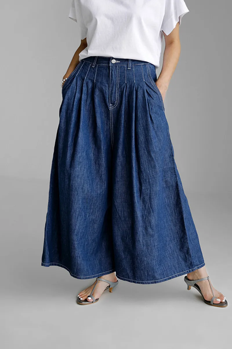 Faionable عالية الخصر واسعة الساق الدينيم الجينز المرأة سراويل تقليدية فضفاضة الربيع الصيف جديد Sle التخسيس ثنى جينز قطني