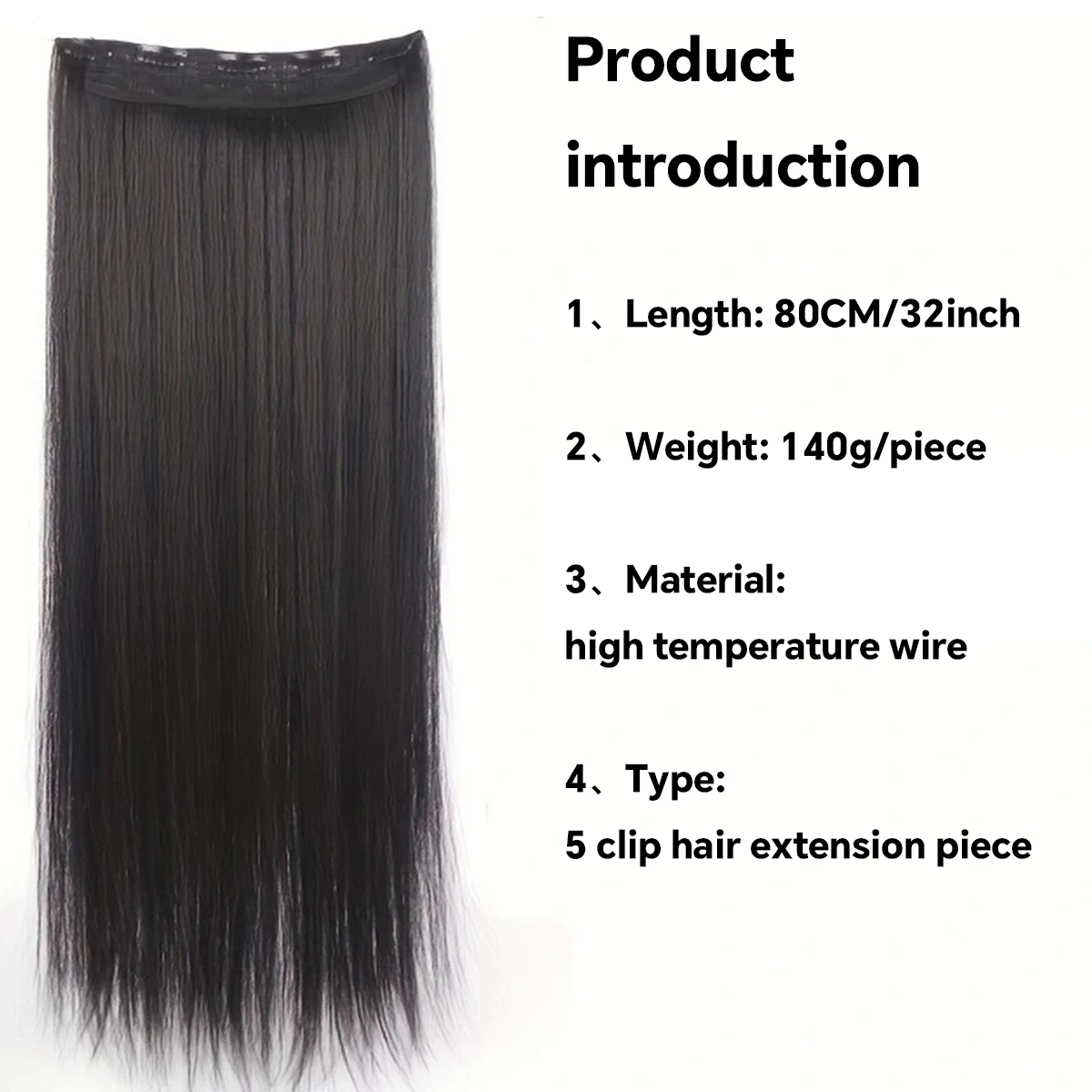 Difei-extensão do cabelo sintético, 5 clip, longo, reto, vermelho, loiro, castanho, alta temperatura, peruca falsa