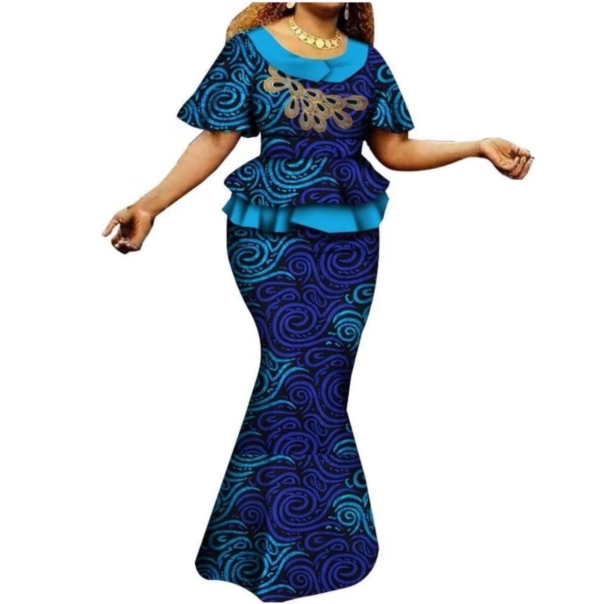 المرأة الأفريقية 2 قطعة الدعاوى مجموعة الزفاف أنقرة طباعة قصيرة الأكمام التنانير سيدة Dashiki ملابس الحفلات الملابس النيجيرية WY6402 #6