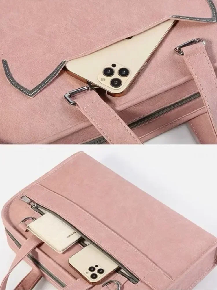 Pink Laptop Shoulder Bag Sleeve Handbag Waterproof MacBook Air Pro 13.3 14 15.6 16 Inch PC Case Travel Briefcase Shockproof