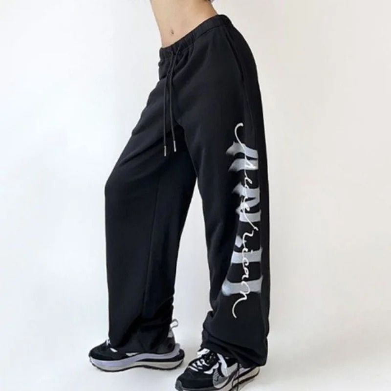 Pantaloni lunghi jazz da donna con coulisse a vita alta Pantaloni casual High Street Y2k Pantaloni hip-hop per abbigliamento sportivo da strada stile americano