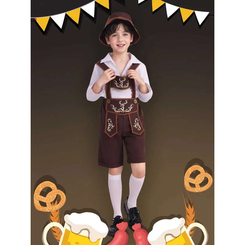 바이에른 소년 의상 세트 독일 Lederhosen 할로윈 복장 어린이 옥토버 페스트 파티 착용 통기성 폴리 에스터 110-140cm