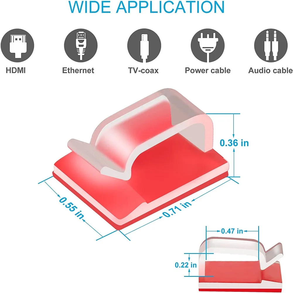 Lot de 10 pinces murales auto-adhésives améliorées pour la gestion des câbles, fil électrique Ethernet sous le bureau