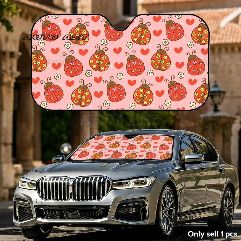 Ladybug Floral Sun Visor Foldable Universal Car Windshield Sun Shade UV Protection Heat Insulation Foldable Cover