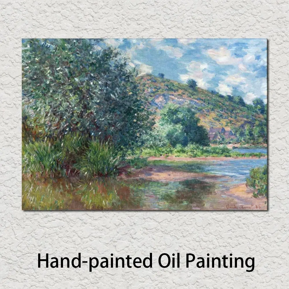 

Impressionist Canvas Art Landscape at Port-Villez Claude Monet Painting Handcrafted Modern Artwork Hotel Office Room Decor