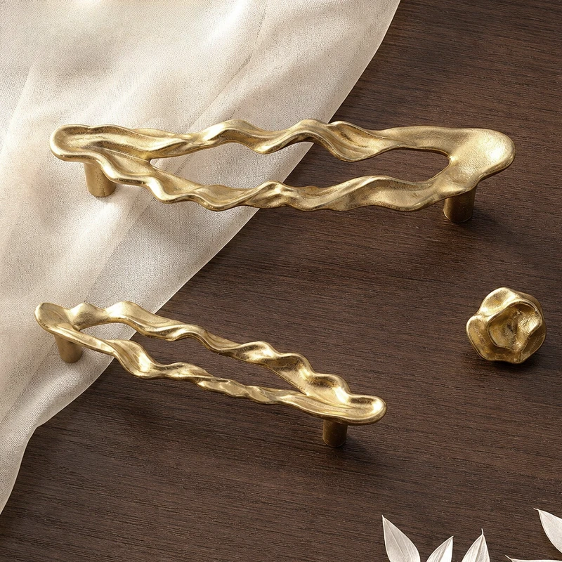 Gold Light Luxury Cabinet Door Handle Creative Wardrobe Door Pull Solid Brass Cabinet Drawer Single-Hole Knob Furniture Hardware