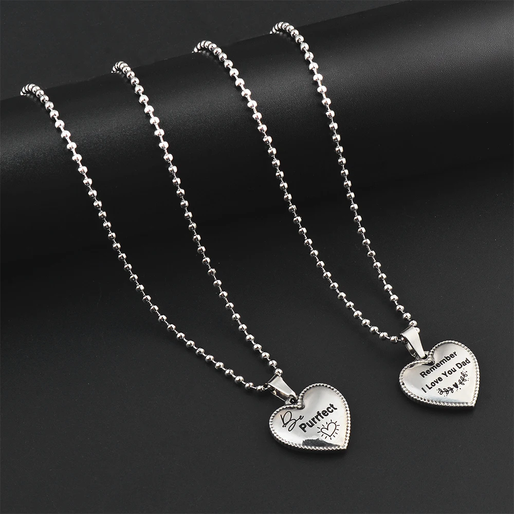 Stainless Steel Simple Heart Pendant Necklace Stainless Steel Jewelry For Mom Dad Daughter Son Gift