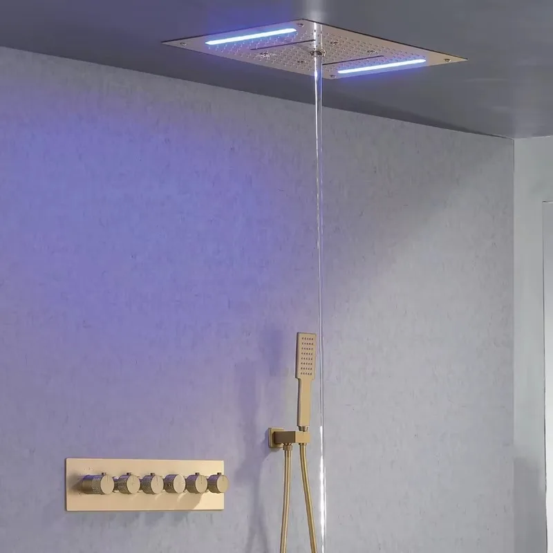 多機能LED内蔵シャワーセット サーモスタット式蛇口 クロムメッキ真鍮製 セラミック製 壁埋め込み型