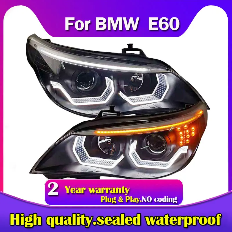 Car Styling Head Lamp for BMW E60 Headlights 2003-2010 523i 530i Angel Eye LED Headlight DRL Hid Bi Xenon Auto Accessories