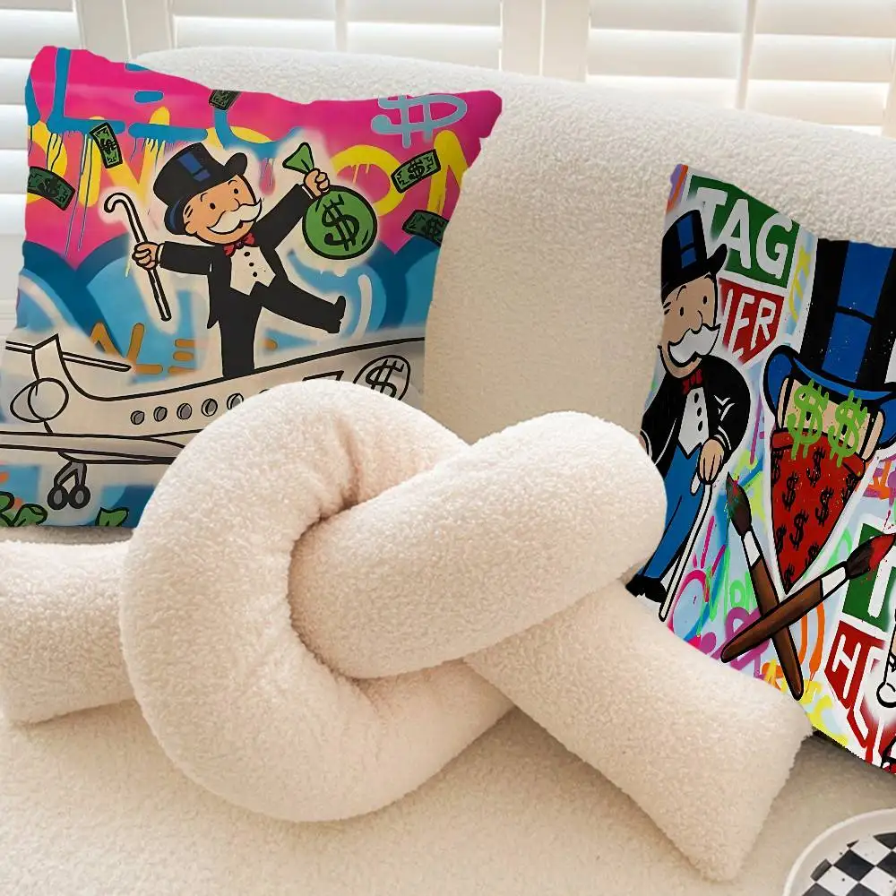 Rich Man Game Monopoly Dollar Cartoon Cushion Cover Pillowcase Upholstery Sofa Throw Pillow Home Decor Pillowcas