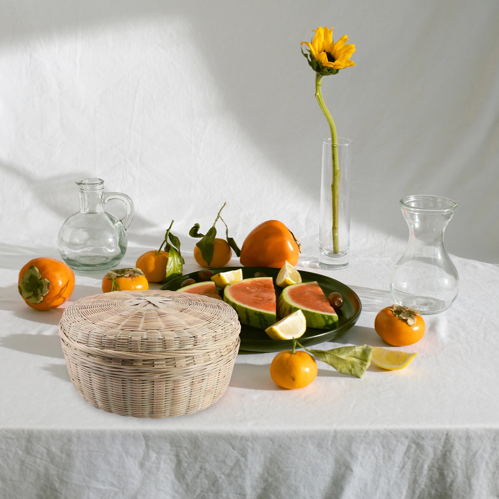

Bamboo Woven Baskets Material Food Grade Storage Containers Fruit Holder Cake Box Eco Friendly H made Sealed Lid Design