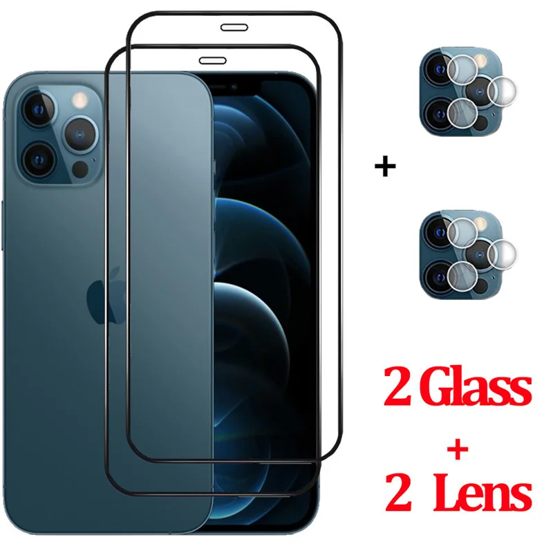 4-in-1-Vollabdeckung aus gehärtetem Glas für iPhone 13 Pro Max, Schutzglas für iPhone 14 Plus 11 12 Pro Mini-Displayschutzfolien