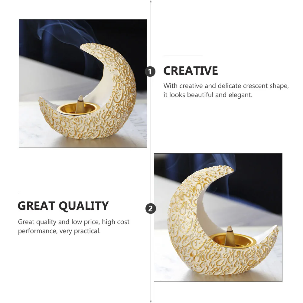 

1pc Delicate Crescent Shaped Incense Burner Resin White Desktop Ornament Decorative Household Middle East Style