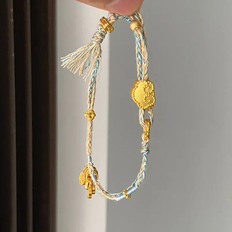 

Original Retro Hand-Woven Golden Auspicious Cloud Peace Joy Fashionable Temperamental All-Match Peace Buckle Carrying Strap