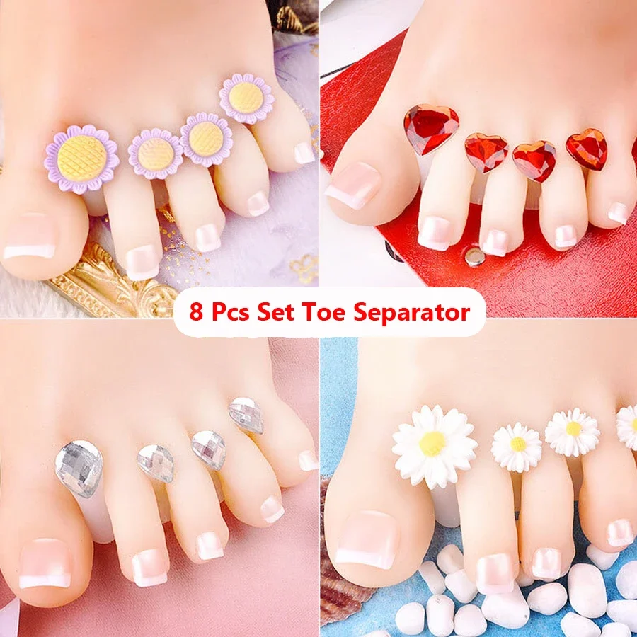 8 szt. Urocze, miękkie silikonowe separatory na palce, zestaw do nakładania lakieru do paznokci, łatwe dystanse do pedicure, akcesoria do pielęgnacji stóp