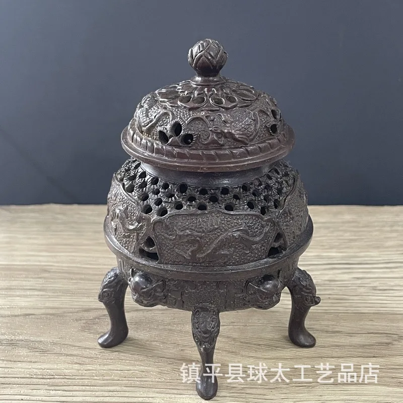 Antique- three-tiered imperial incense burner with hanging rings a retro and modern Chinese-style decorative piece for hom
