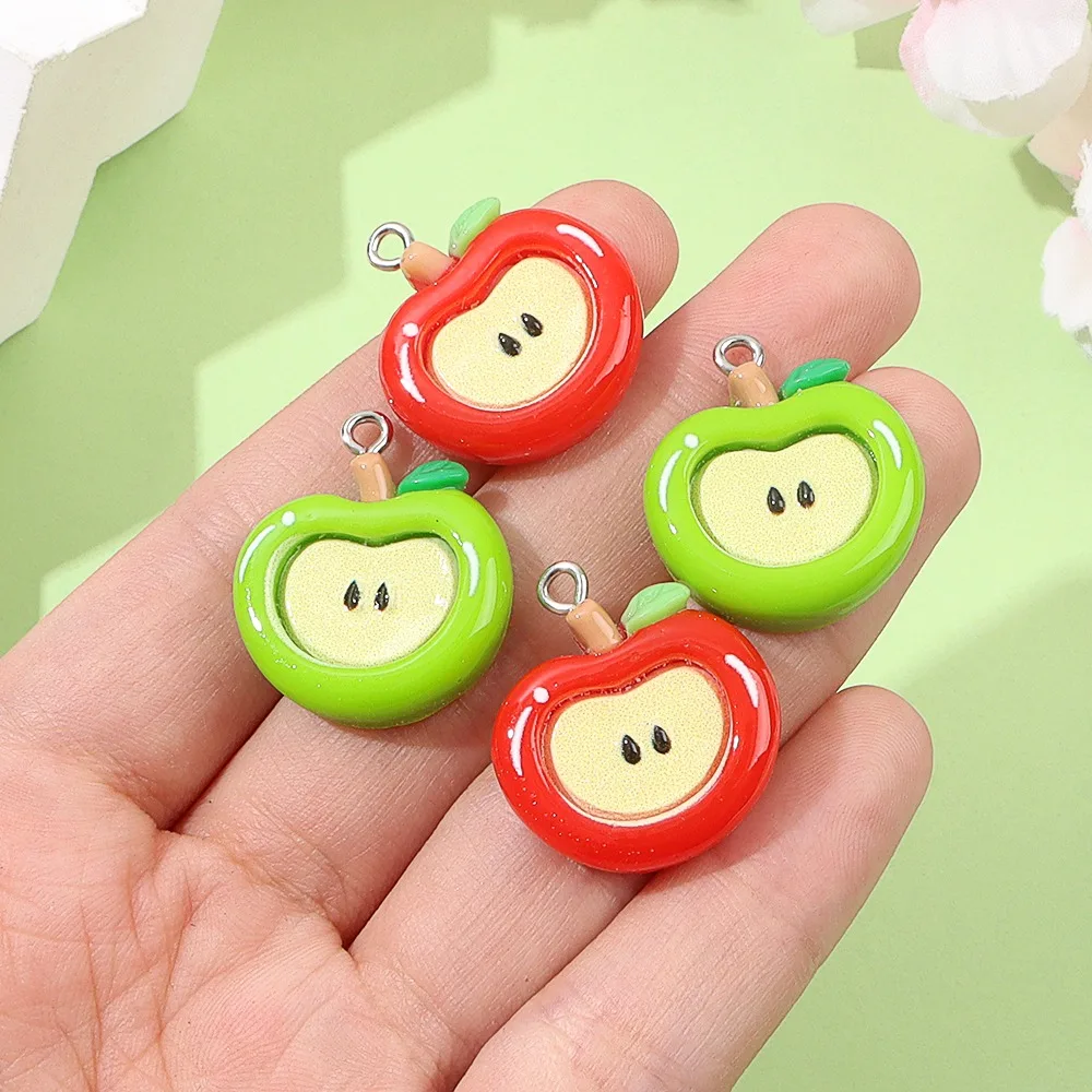 4/13/21 قطعة قلادة على شكل تفاحة مسطحة القاع ، أقراط قلادة ذاتية الصنع ، إكسسوارات هدايا عيد الشكر لعيد الحب وعيد الميلاد #2