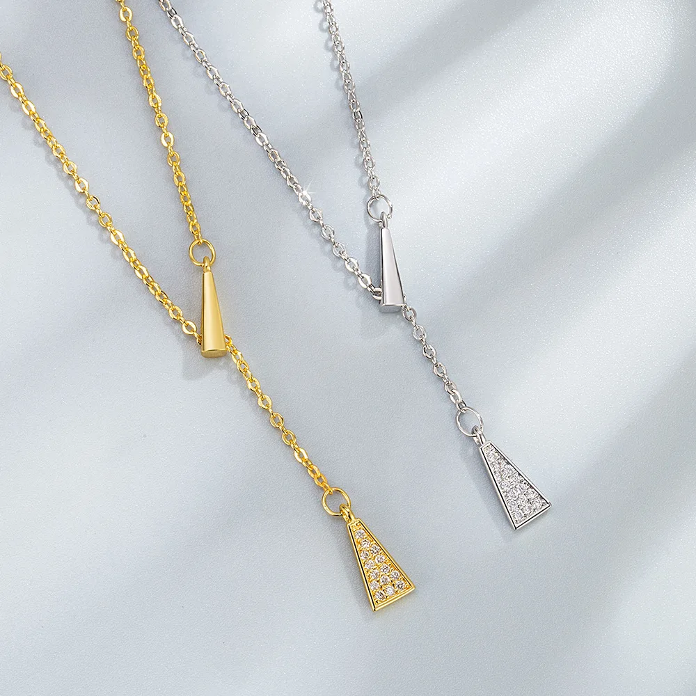 

925 Sterling Silver Simple Fashion Triangle Tassel Necklace Birthday Anniversary Wedding Party Gift