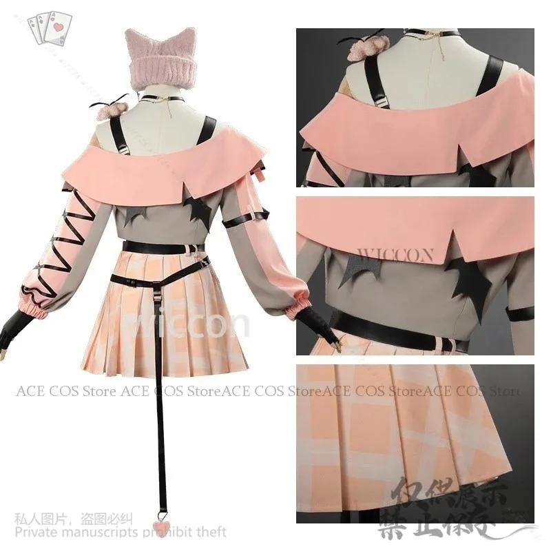 プロジェクトセカイ カラフルステージ！ ゲーム コスプレ 桃井愛梨 コスチューム ドレスウェア ピンク 制服 ジライ ケイ 猫帽子 ウィッグ ANimer,7;k'2.s;9,