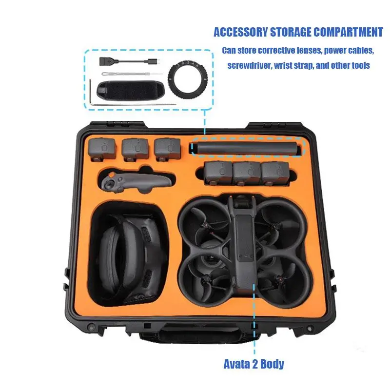 VOLODYMYR Explosion-proof Safety Box for DJI AVATA 2 Waterproof Hard Case LargeCapacity Storage Bag for FPV Contronl 3 Goggles 3