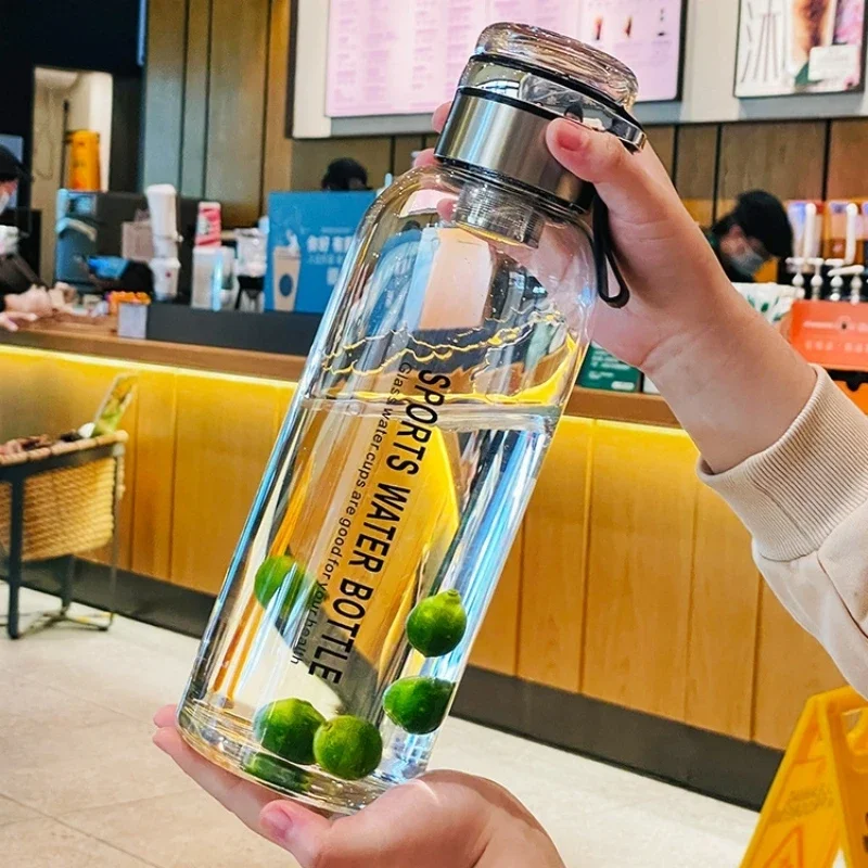 2L Glass Cup, Double-lid Explosion-proof for Men High Appearance Level Tea Brewing Cup Outdoor Portable Water Cup Heat-resistant