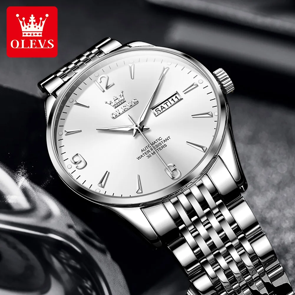 OLEVS 9928 Mens Watch Business Original Brand Waterproof Luminous Automatic Mechanical Watch Calendar Day-Date Watch For Men