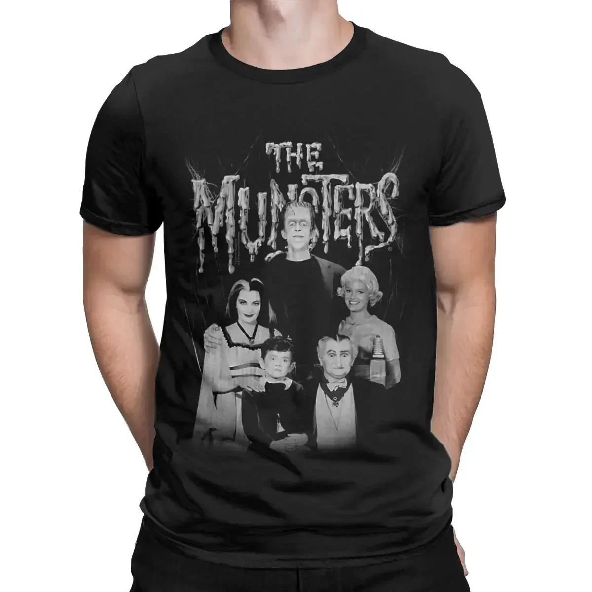 Round Collar T-Shirt Cotton Original Tops Munsters Family Portrait Men's T Shirt Novelty Tees Short Sleeve graphic t shirts