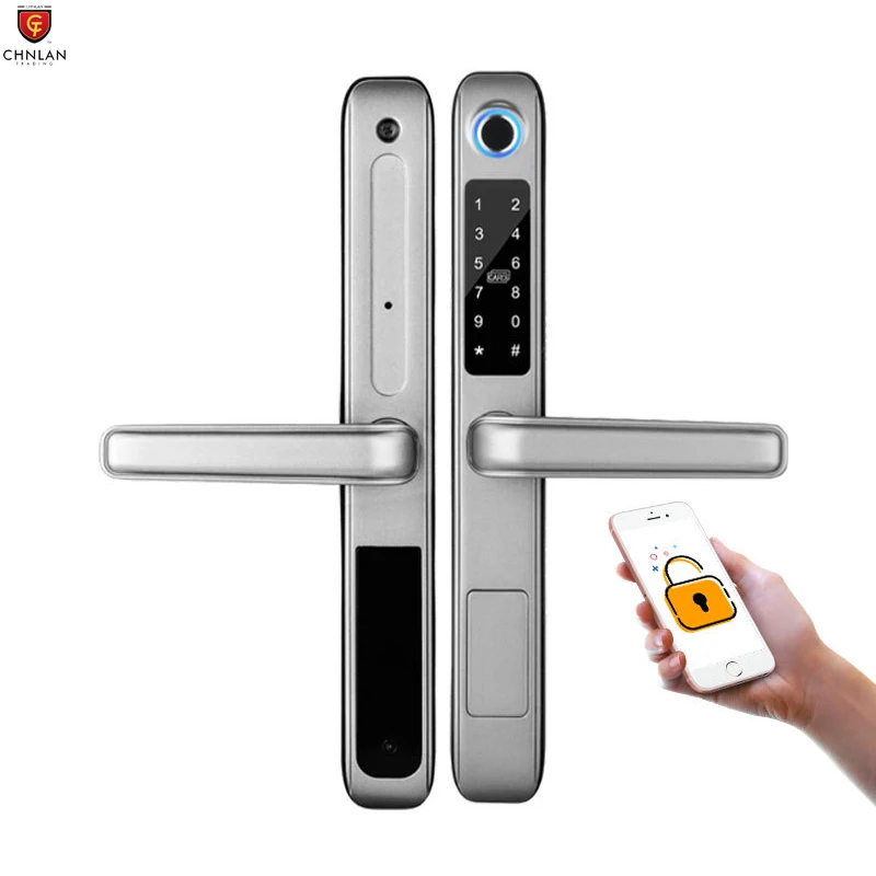 WiFi Outdoor Fingerprint Digital Glass Door Lock Ultrathin Tuya Smart Waterproof Safe Door Lock For Home