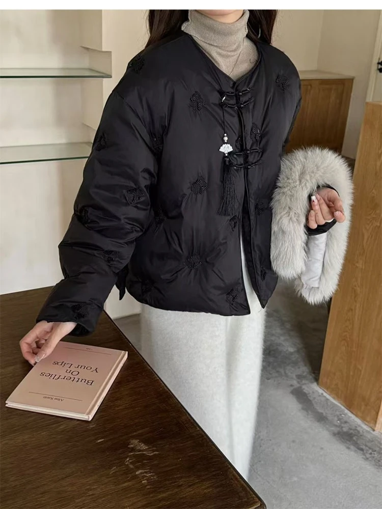 شتاء جديد النمط الصيني وشاح مع فرو الثعلب أسفل سترة المرأة مزاجه المطرزة أنيقة بطة بيضاء أسفل سترة #6
