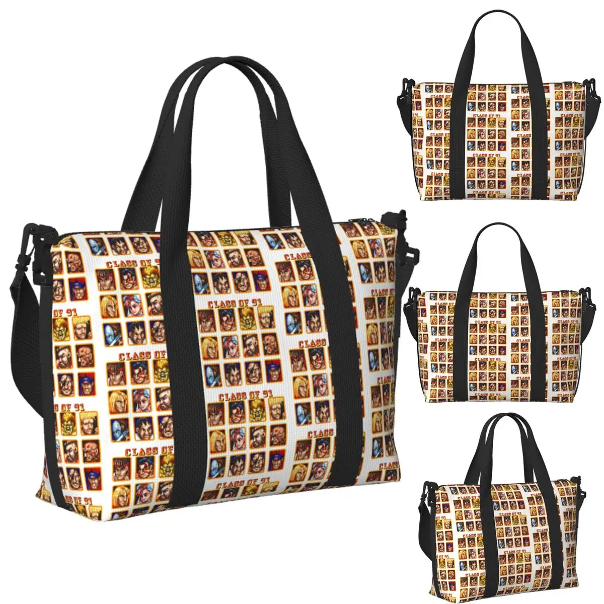 

Custom Defeated Portraits Super Street Fighter Beach Travel Bag Tote Bags for Gym Sport Women Shopping Duffle Shoulder Bag