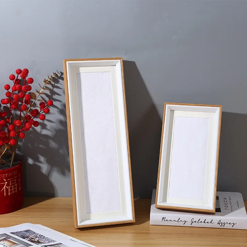 Photo Frame Stand Creative Long Strip Design, Natural Wood Color Wall-Mountable Picture Frame  Photo Display Home Décor