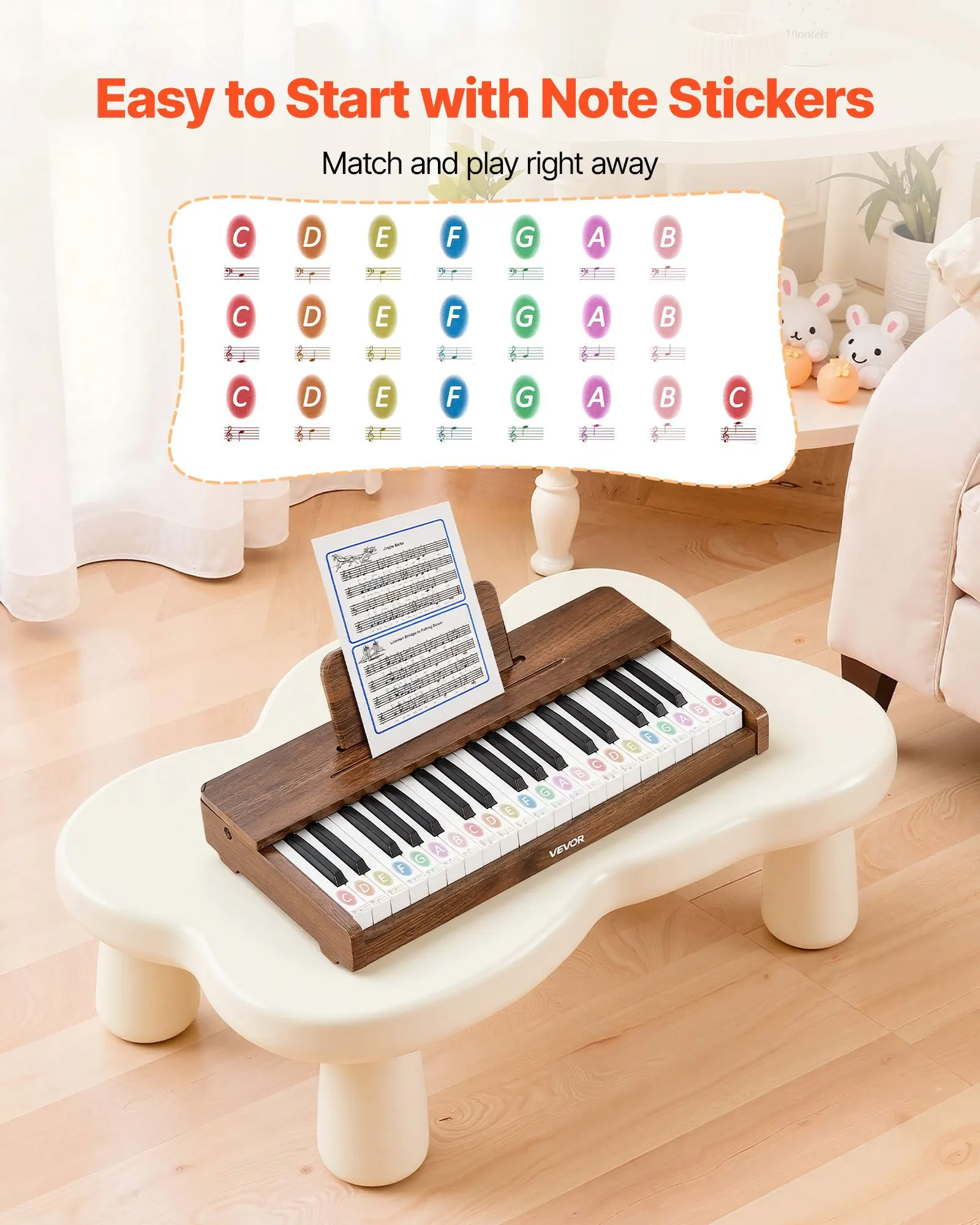 

Детская клавиатура-пианино, 37 клавиш, деревянное цифровое пианино для детей, мини-музыкальный развивающий инструмент-игрушка с реалистичным звуком, двойное управление