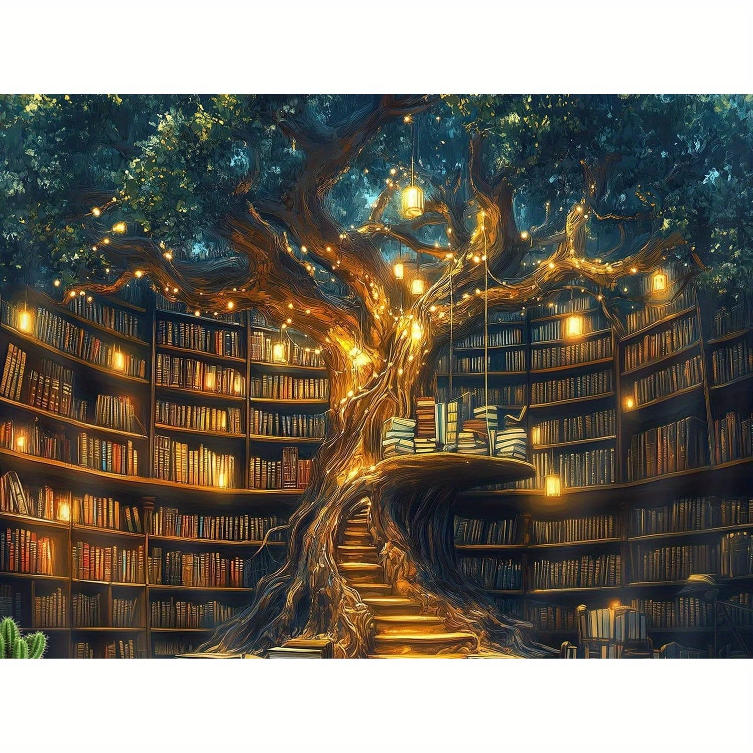 

Vintage Big Tree Library 500/1000/1200/2000 PCS Jigsaw Puzzles Family Activity Games for Gameroom Bedroom Gifts Home Decor