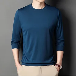 Long sleeved solid color men's T-shirt Long sleeved round neck men's polo shirt