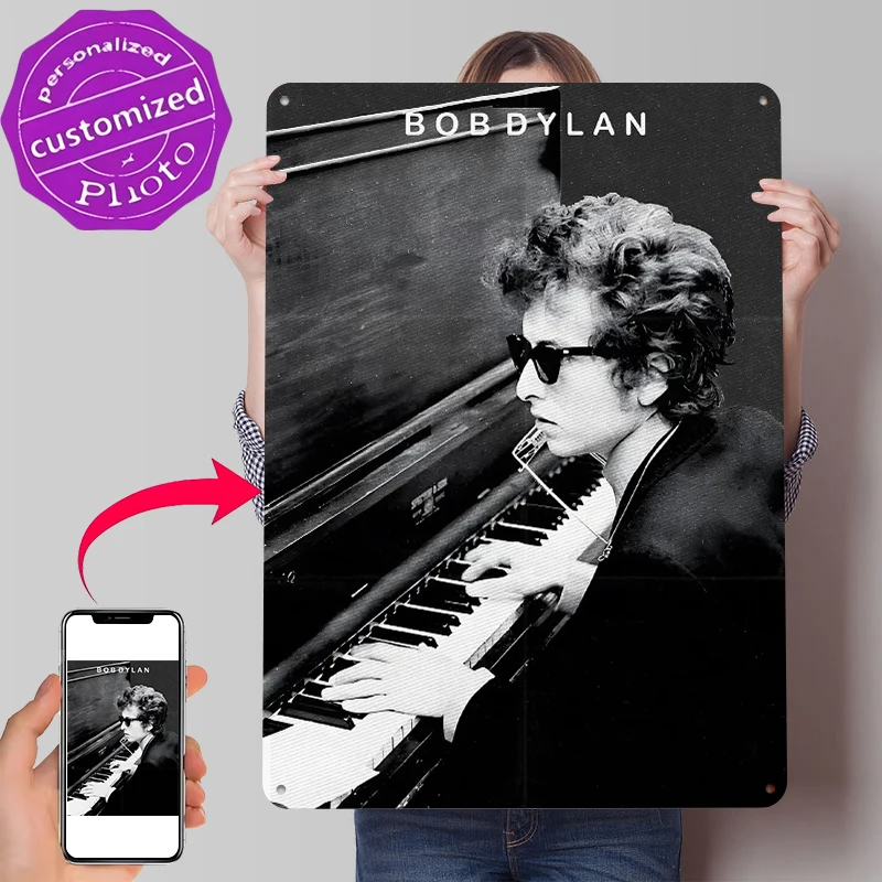 Bob Dylan Playing Piano Metal Poster Customized Wall Art Retro Vintage Metal Signs for Man Cave Bedroom Decoration Room Decor