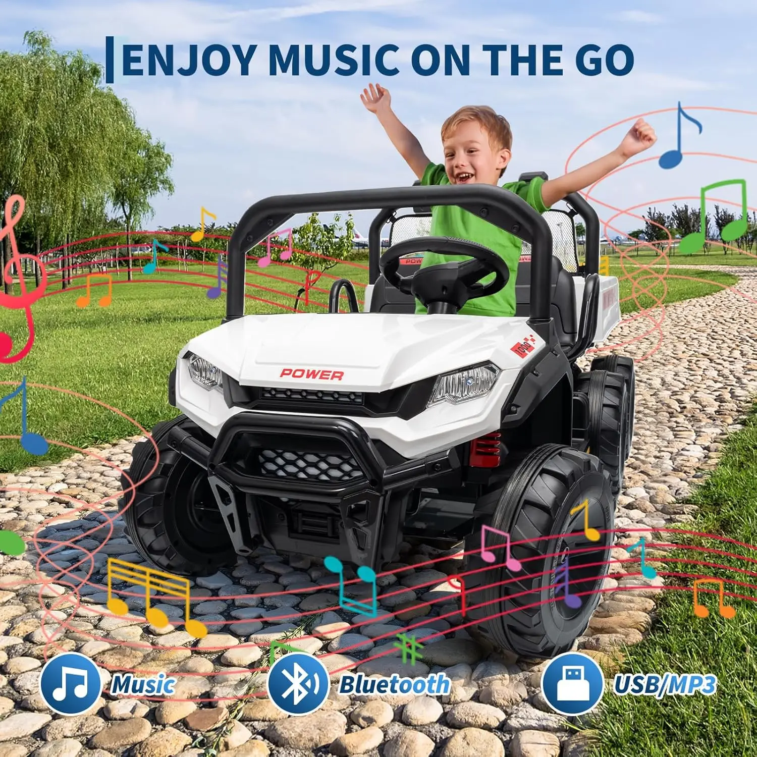 Camion à benne électrique 24V 4WD pour enfants, garçons et filles, jouet 2 places avec télécommande Parent, joueur de musique, véhicule tout-terrain