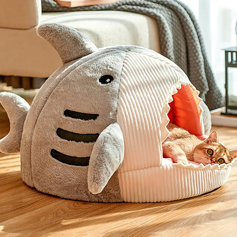 Semi Enclosed Warm Cat Bed Shark Pet Cave Bed Sweet Little Cat Basket Mat Cat Pillow Mat Tent Small Dog House Pet Supplies