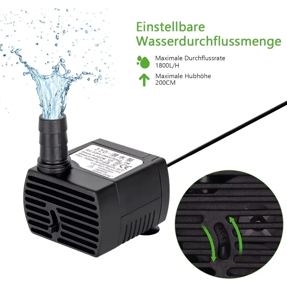 New 3/5/10/15/25W EU220v  US110V Submersible Water Pump for Water Gardens Hydroponic Systems  Aquarium Tabletop Fountains Pon