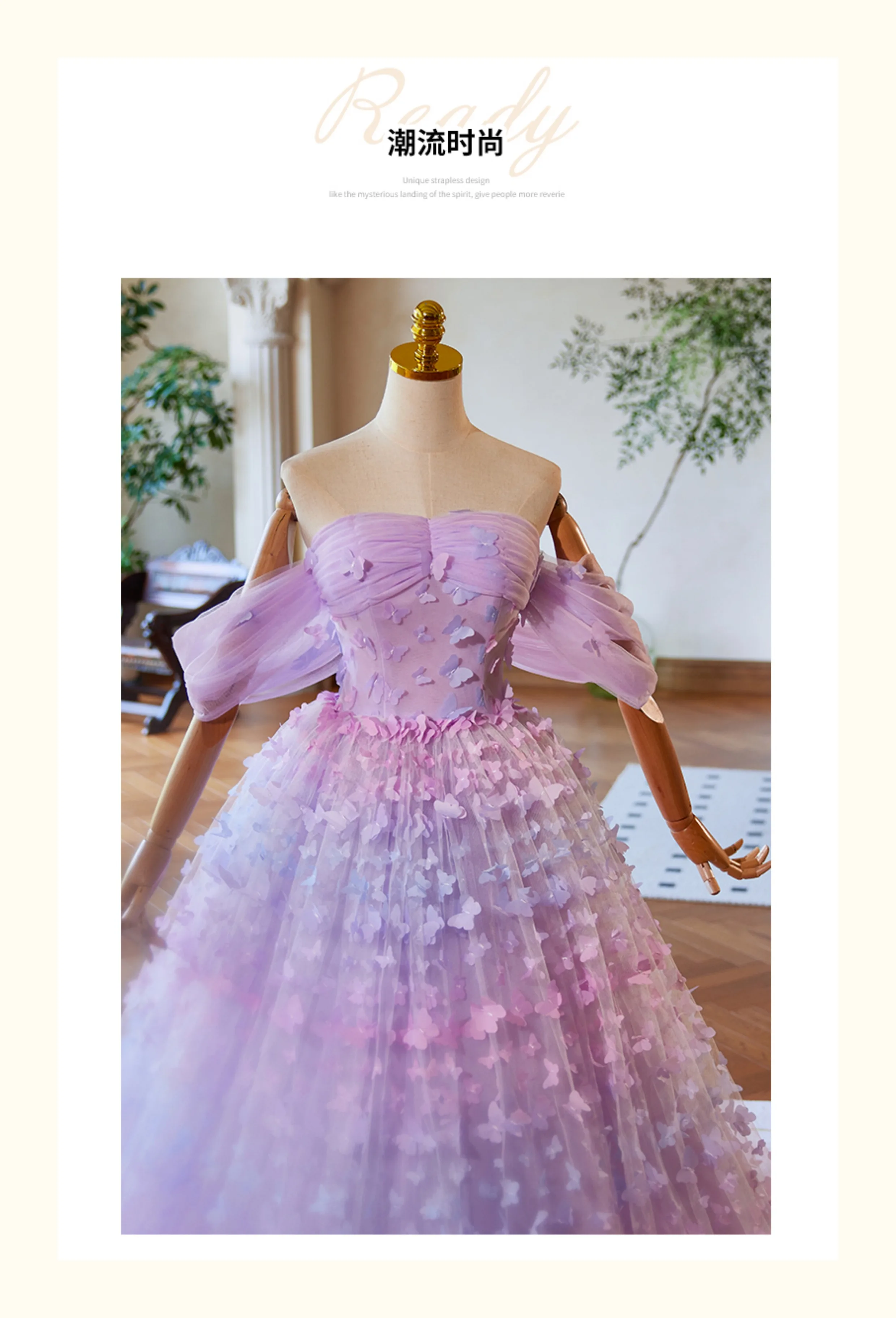 luxury light lavender butterfly veil dress evenings ball gown vintage/stuido/stage dress/can customize size