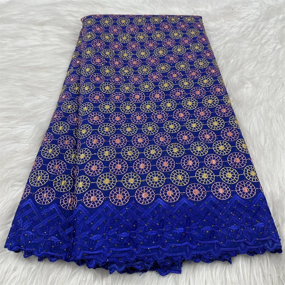 

Швейцарская кружевная вуаль, 5 ярдов, африканская кружевная ткань, синяя вуаль с вышивкой, хлопковая ткань для элегантных женских вечерних платьев