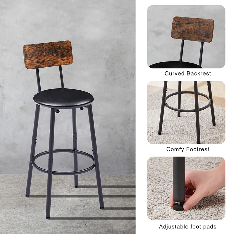 Bar Table Set with 4 Bar stools PU Soft seat with backrest, Rustic Brown, 47.24'' L x 23.62'' W x 35.43'' H