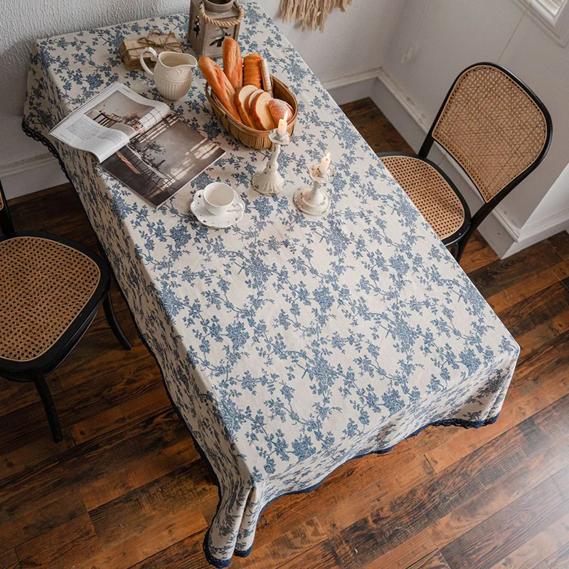 Mantel de encaje de macramé Vintage lavable, cubierta de mesa decorativa para el hogar, color azul marino, tamaño surtido, TJ9517