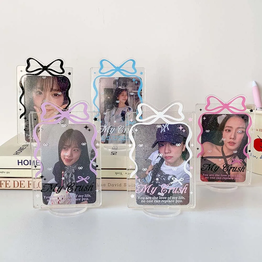 Desktop Decoration Korean Style Card Holder Bowknot Polaroid Photo Student Card Cover Card Case Acrylic ID Card Holders Student