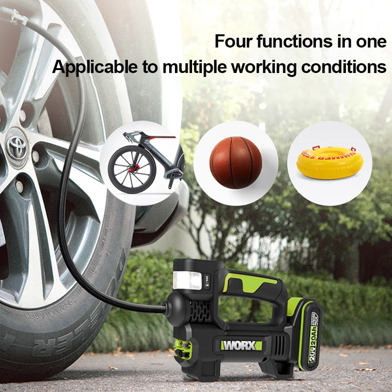 Imagem -06 - Worx-bomba de ar Inflável Automática Portátil Bomba de ar sem Fio Multifuncional do Carro Luzes de Advertência ao ar Livre Alta Pressão 20v Wu092